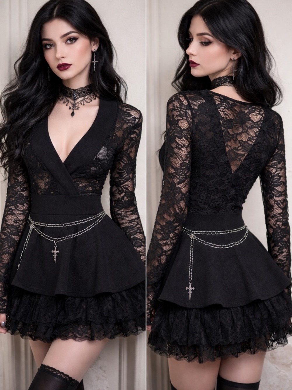 Vintage Fashion Magazine Black Lace Gothic Victorian Peplum Blouse Size M